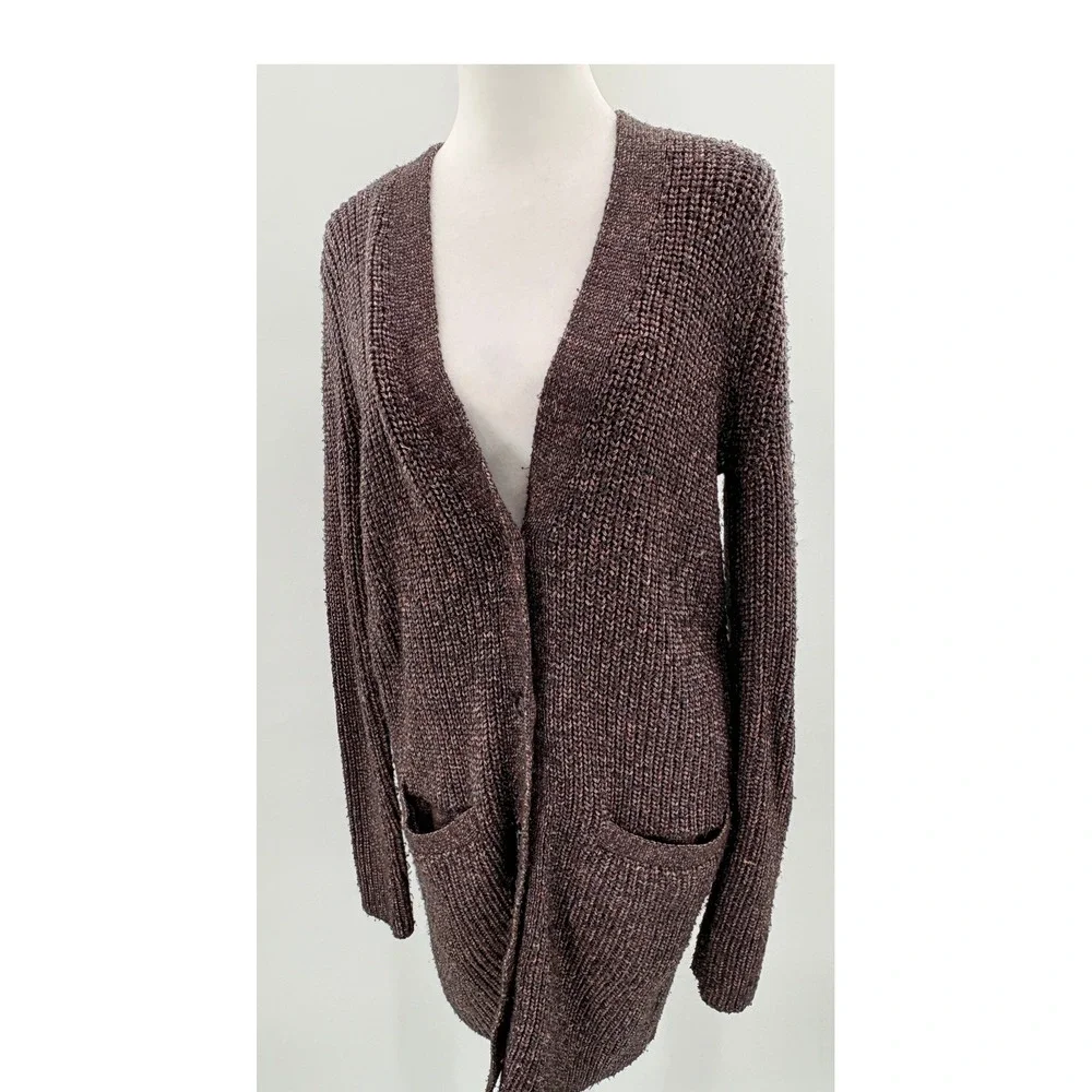 Ann Taylor Brown Marled Chunky Ribbed Longline Cardigan Sweater Wool Blend S